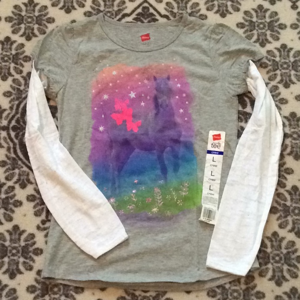 Hanes Girls 🐴 Crew Long Sleeves Size L 10/12